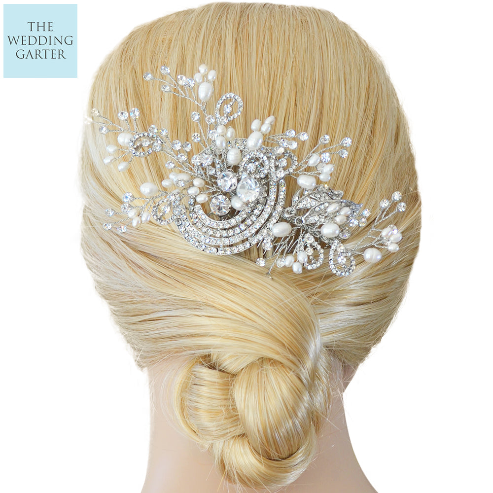 Luxury Swarovski Crystal & Freshwater Pearl Bridal Headpiece The