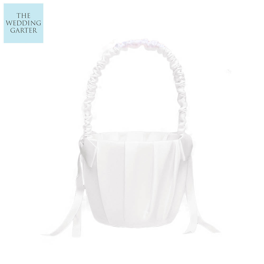 Simple Pure White Satin Flower Girl Basket The Wedding Garter
