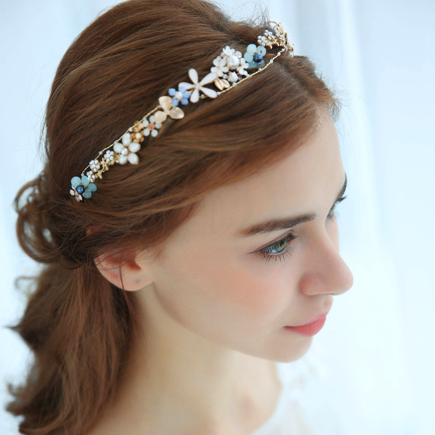 gold and blue bridal headpiece