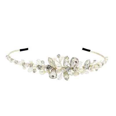Pearl & Crystal Silver Bridal Headband Crown