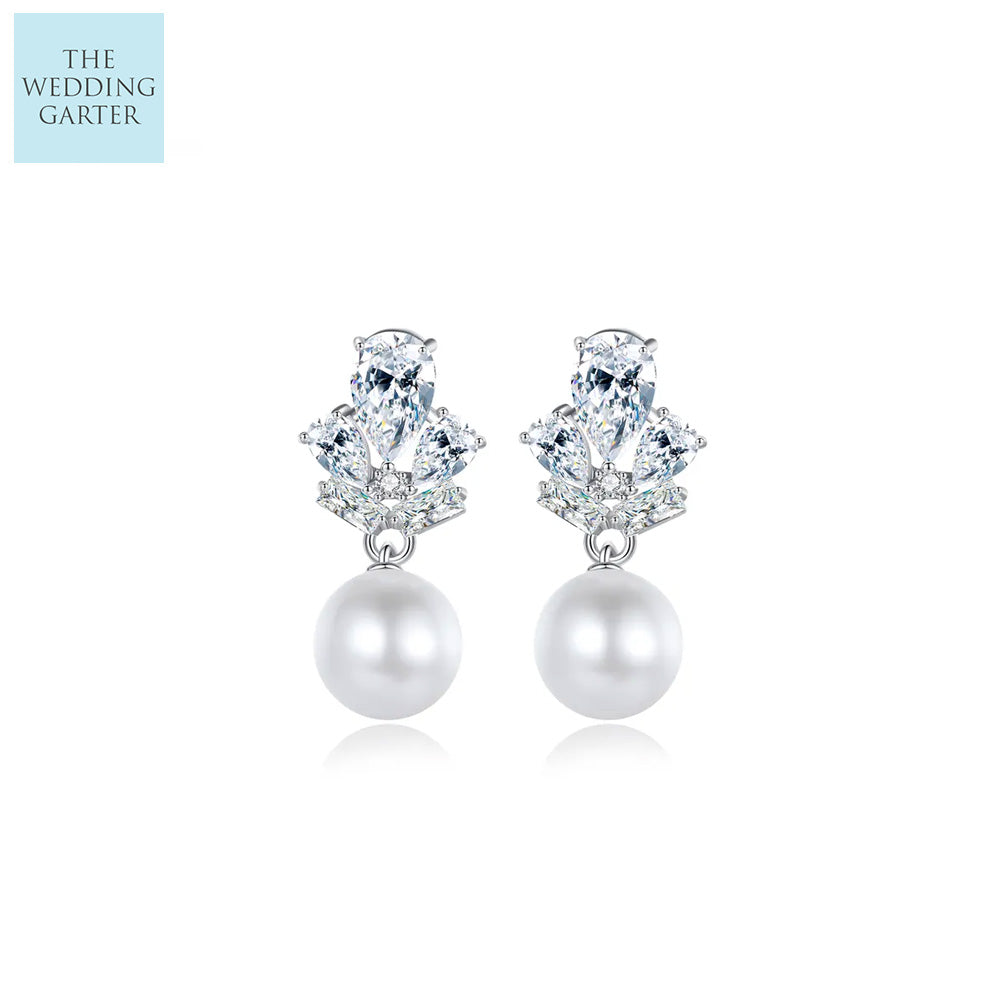 Timeless Pearl & Zirconia Drop Bridal Earrings