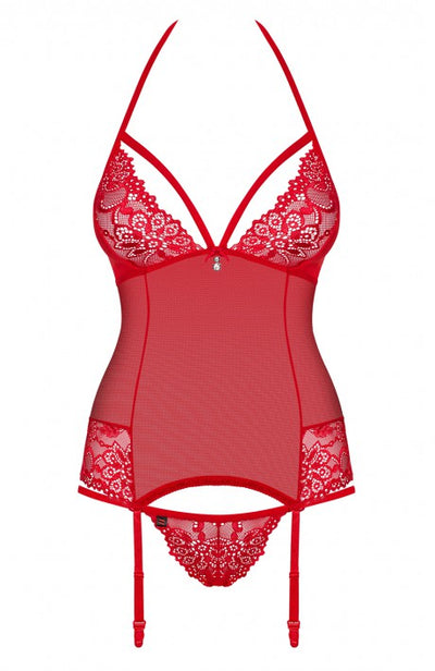 Charming Red Lace & Mesh Bustier Lingerie Set