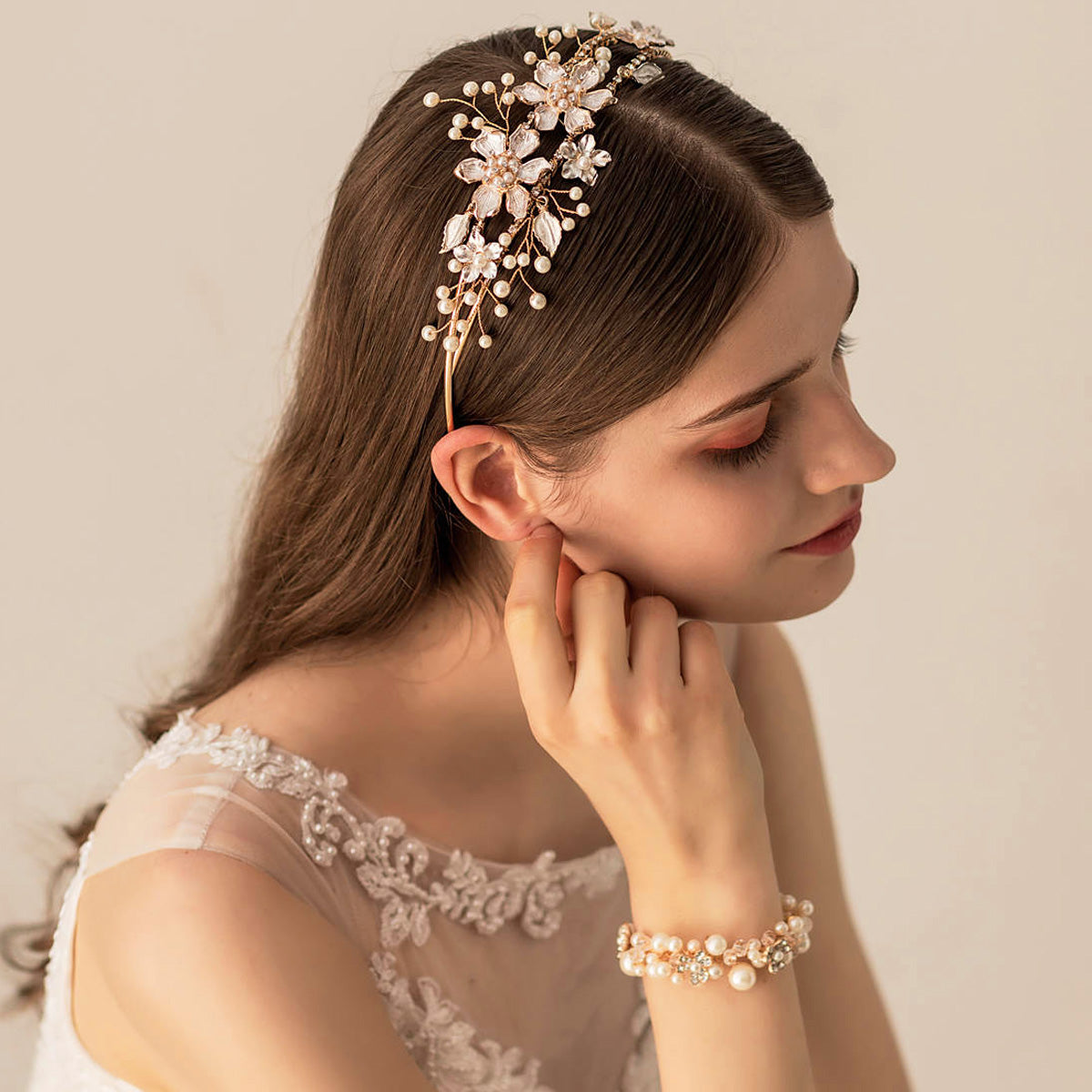 floral bridal gold headband