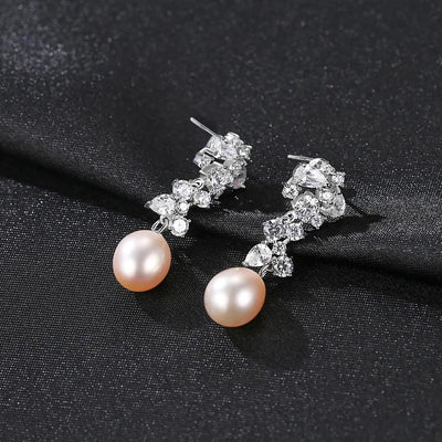 peach pink pearl dropper earrings