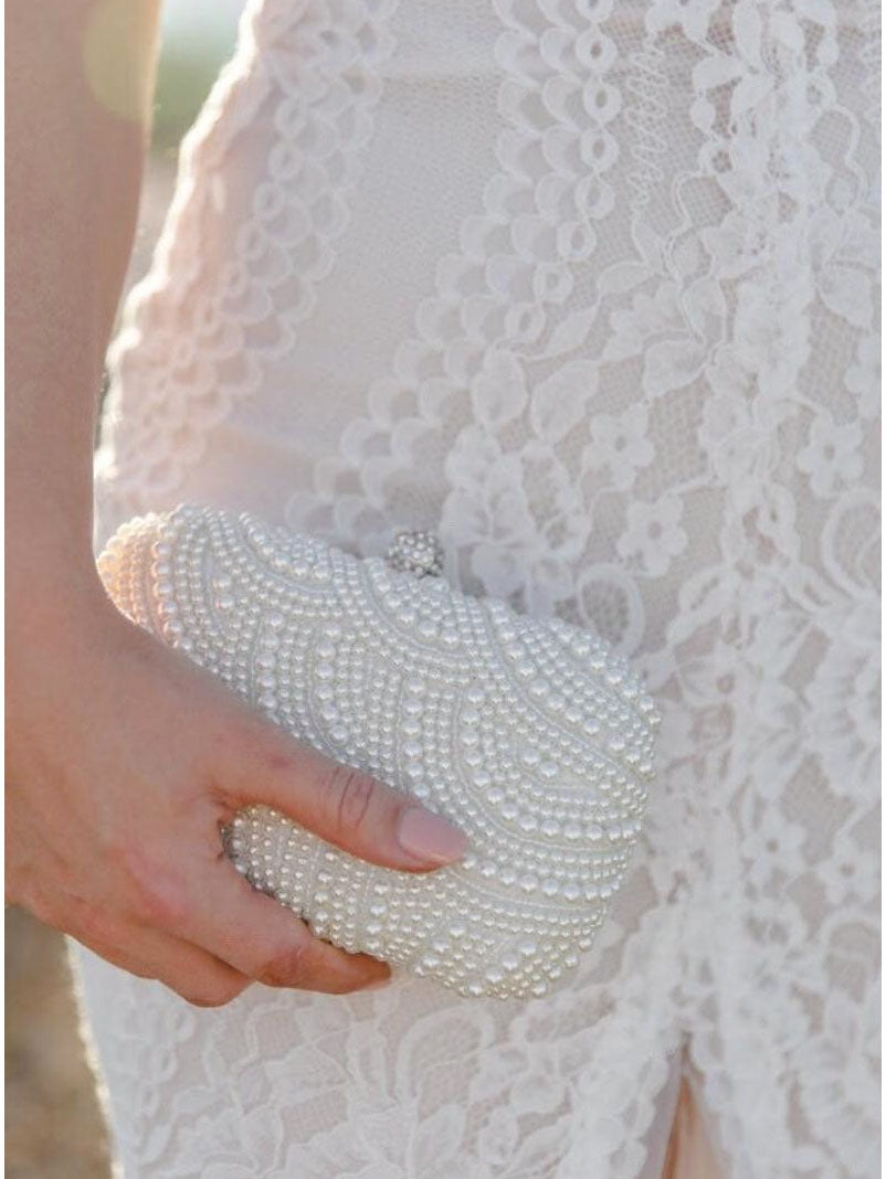 Classic Pearl Beaded Double Sided Evening Clutch