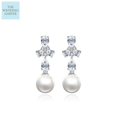 crustal and pearl wedding earrings