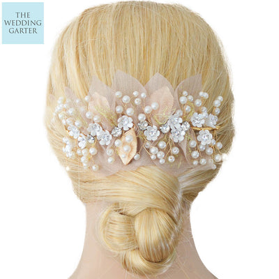 Blush Pink & Pearl Floral Gold Bridal Headpiece