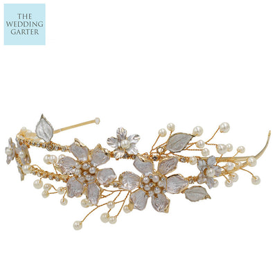 Floral Blush Gold & Crystal Bridal Tiara