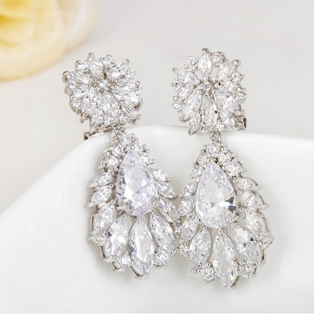 Sparkling Cubic Zirconia Bridal Chandelier Earrings