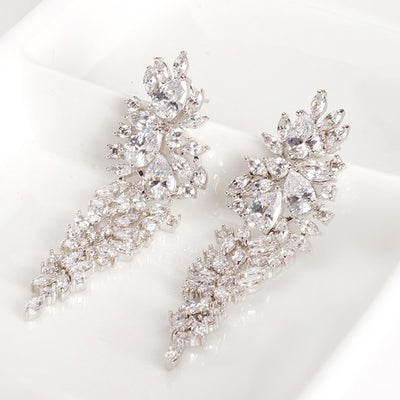 Shinning Clear Cubic Zirconia Diamond Long Bridal Earrings