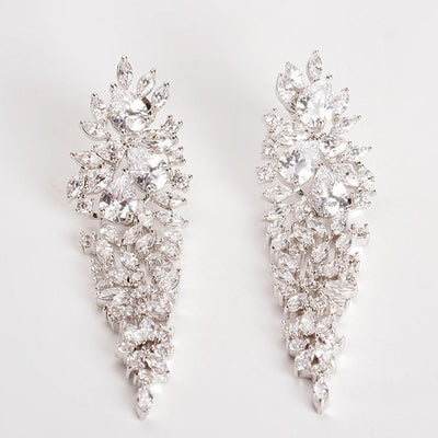 Shinning Clear Cubic Zirconia Diamond Long Bridal Earrings