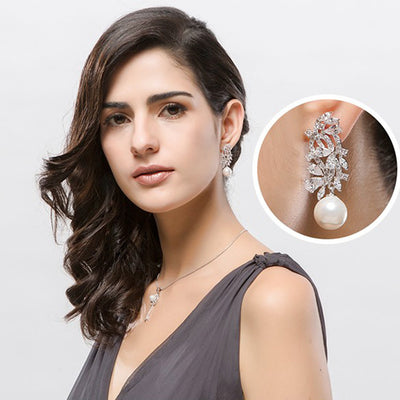 Pearl & Cubic Zirconia Diamond Stud Bridal Earrings