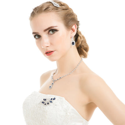 Sapphire Blue Cubic Zirconia Diamond Bridal Earrings