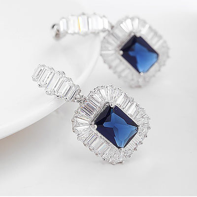 Sapphire Blue Cubic Zirconia Diamond Bridal Earrings