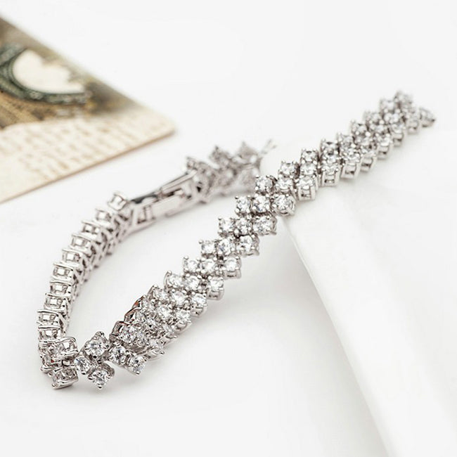 Platinum Cubic Zirconia Diamond Cluster Bridal Bracelet