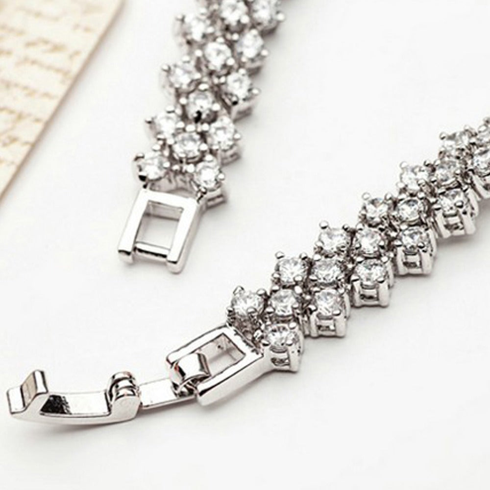 Platinum Cubic Zirconia Diamond Cluster Bridal Bracelet