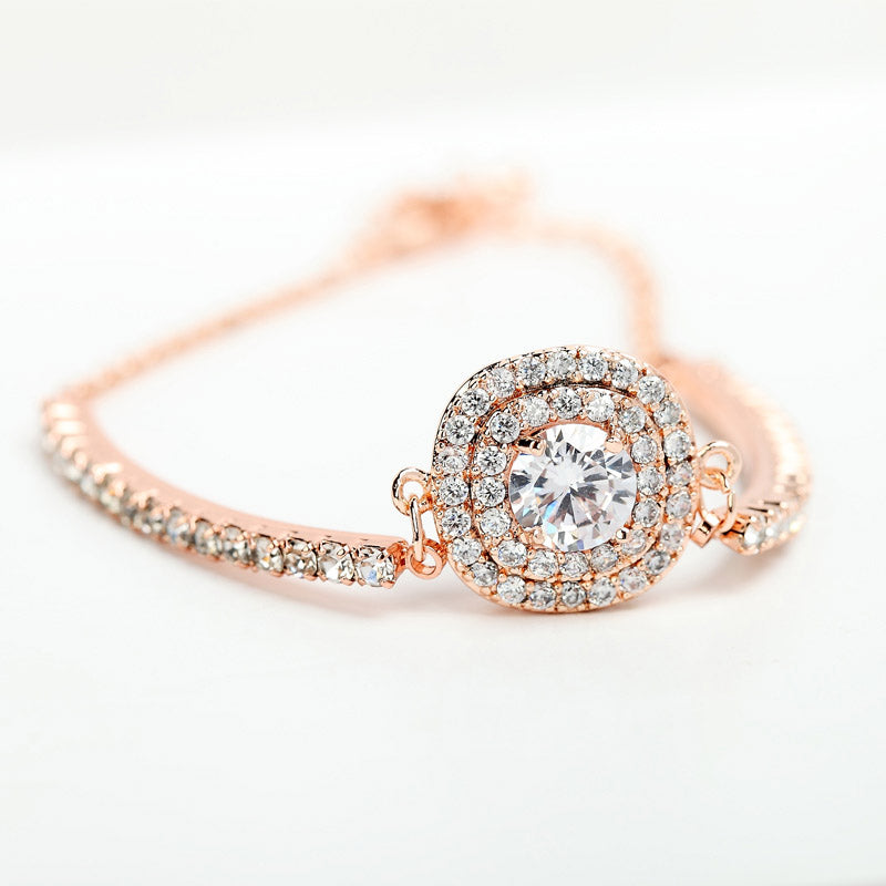 Rose Gold Cubic Ziconia Chain Link Bracelet