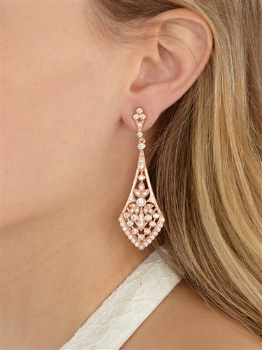 Rose Gold Vintage Style CZ Pave Drop Earrings