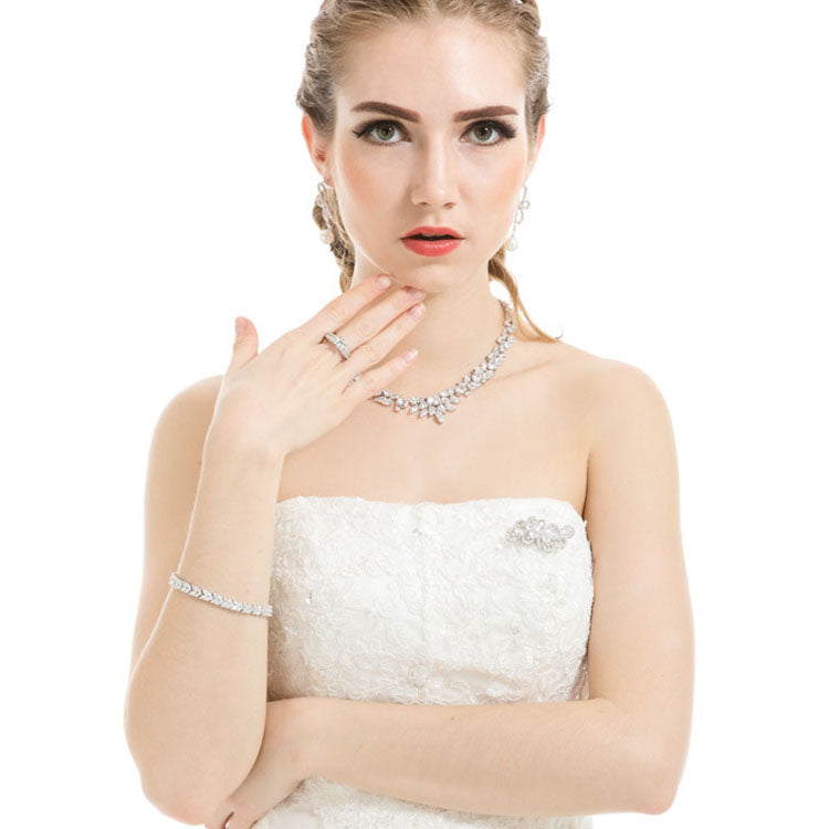Sparkling Marquise Cubic Zirconia Womens Platinum Wedding Bracelet