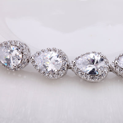 Pear Shape Cut Clear Cubic Zirconia Diamond Womens Bridal Bracelet