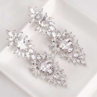 Luxury Cubic Zirconia Long Dangle Wedding Earrings