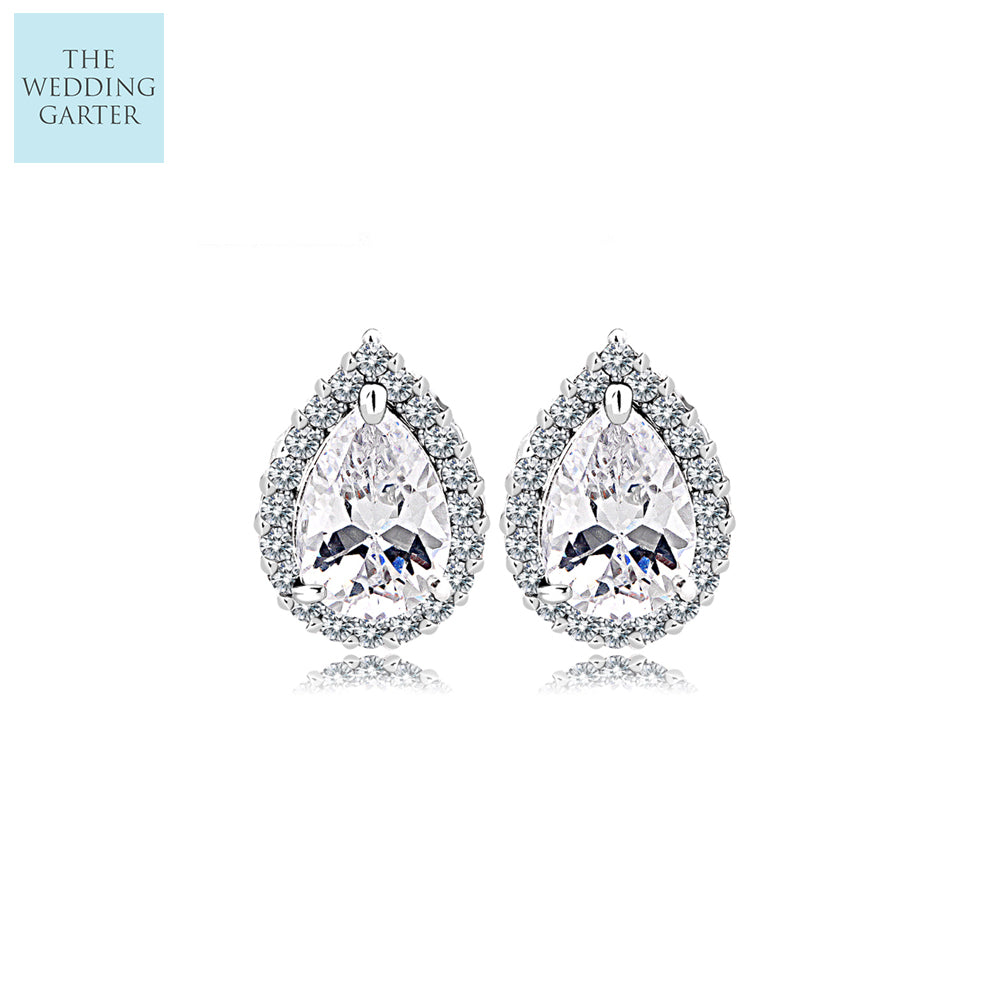 pear shaped cubic zirconia diamond earrings
