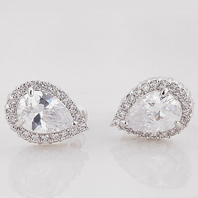 Sparkling Bridal Teardrop Cubic Zirconia Crystal Stud Earrings