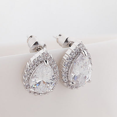 Sparkling Bridal Teardrop Cubic Zirconia Crystal Stud Earrings