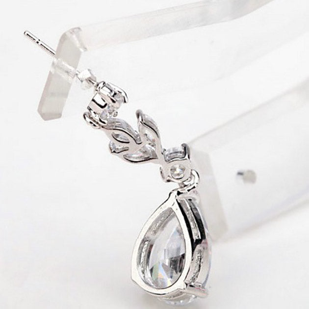 Pear Cubic Zirconia Crystal Dangle Drop Wedding Earrings
