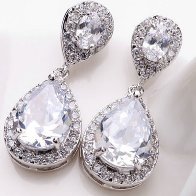 Cubic Zirconia Silver Diamond Drop Earrings