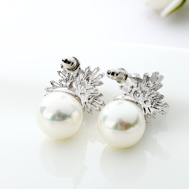 Elegant Pearl & Cubic Zirconia Diamond Stud Wedding Earrings