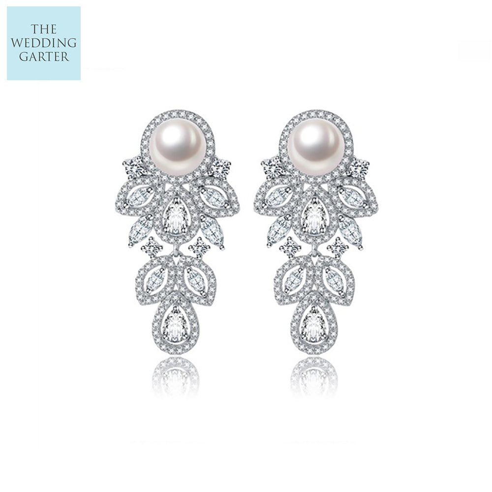 art deco pear diamond wedding earrings