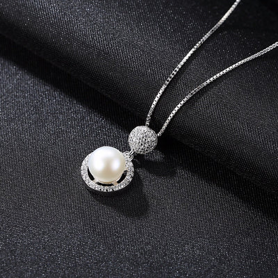 Stylish Ivory Pearl & CZ Pendant Wedding Necklace