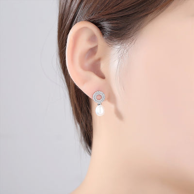 Classic CZ & Natural Pearl Drop Earrings For Brides