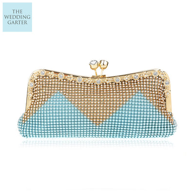 blue and gold vintage event clutch