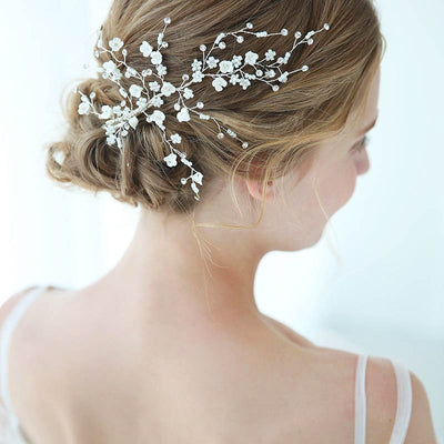 Delicate Floral Design Pearl & Crystal Bridal Headpiece