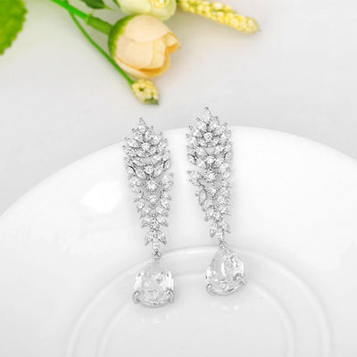 Luxury Women's Long Drop Pear CZ Diamond Earrings