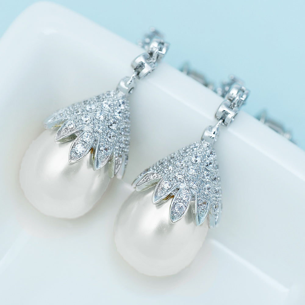 Large Ivory Pearl & CZ Statement Bridal Earrings