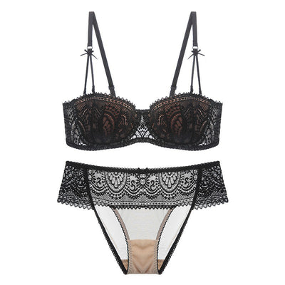 Sexy Black Lace & Nude Lingerie Underwire Bra Set