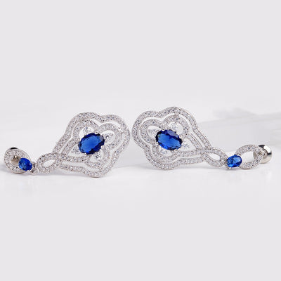 Sapphire Blue CZ Diamond Bridal Drop Earrings Online