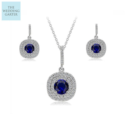 sapphire blue cz bridal jewellery set