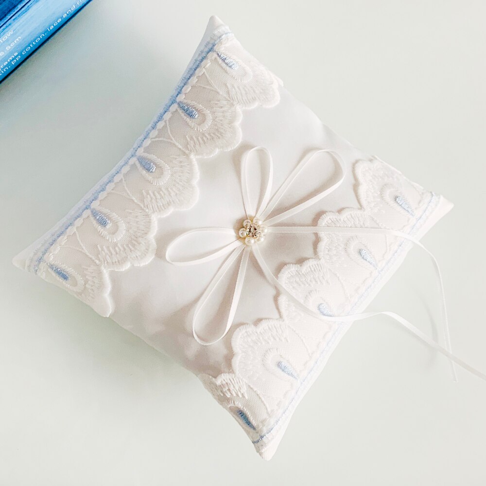 Ivory Lace & Satin Pearl Ring Bearer Pillow