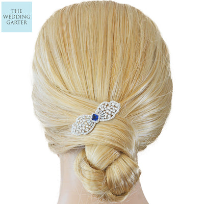 CZ Diamond Blue Bridal Hair Clip Hair Accessories