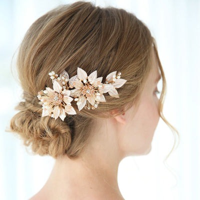 Rustic Blush Pink & Gold Pearl Bridal Hair Comb