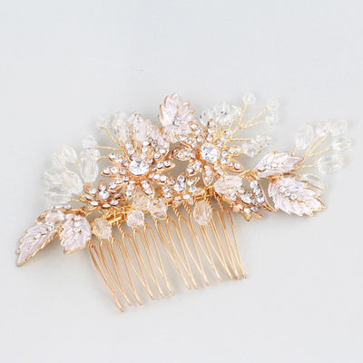 Crystal Bridal Headpiece In Blush Pink & Gold