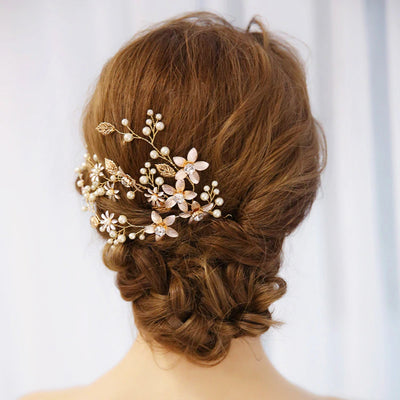 Blush Pink & Gold Flowers Wedding Hair Vine
