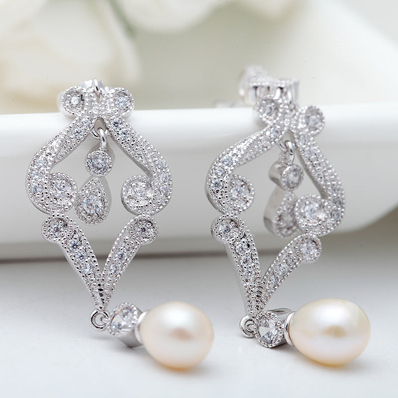 Delicate Pearl Vintage Long Drop Bridal Earrings