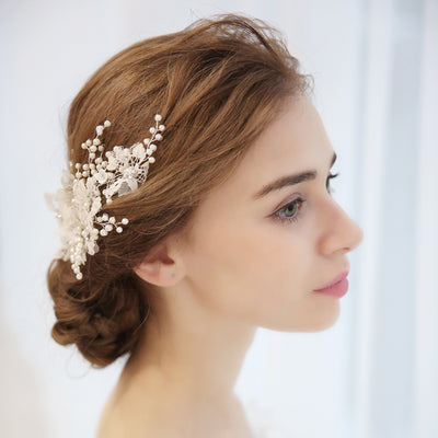 Romantic Ivory Lace Bridal Headpiece Vine Clip