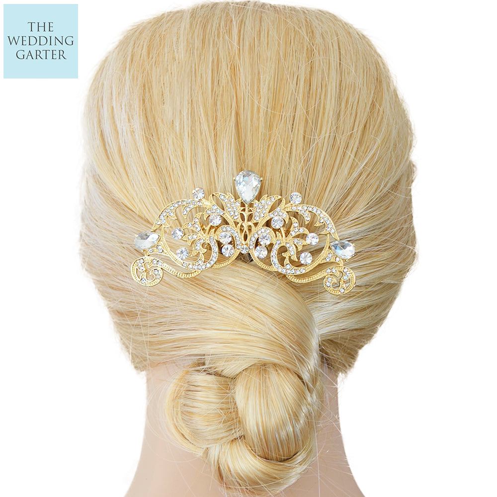 Gold Vintage Style Rhinestone Wedding Headpiece Comb