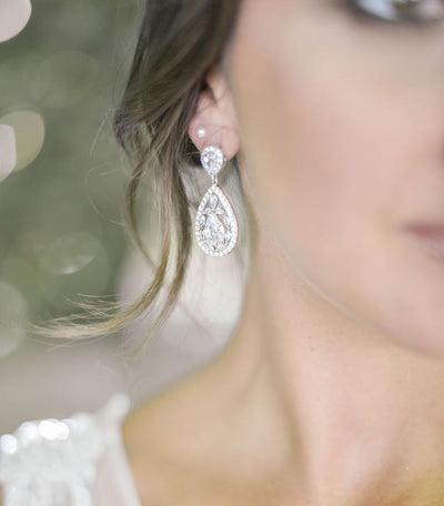 Devine Cubic Zirconia Dropper Earrings For Brides